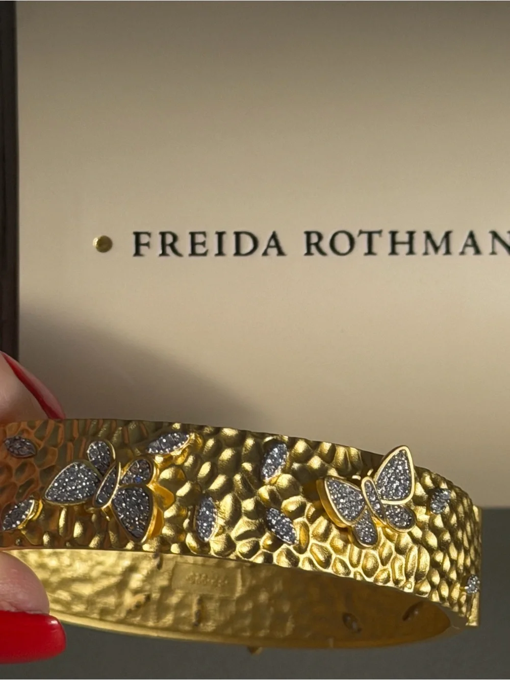 Frida Rothman Matte Gold over 925 Butterfly Bangle Bracelet with Crystal Accent